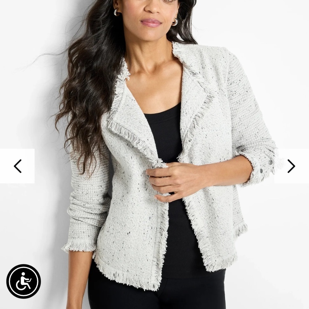 Nic + Zoe Fringe Blazer Mixed Knit Jacket Sugar Cookie Sweater Knit Fringe Large